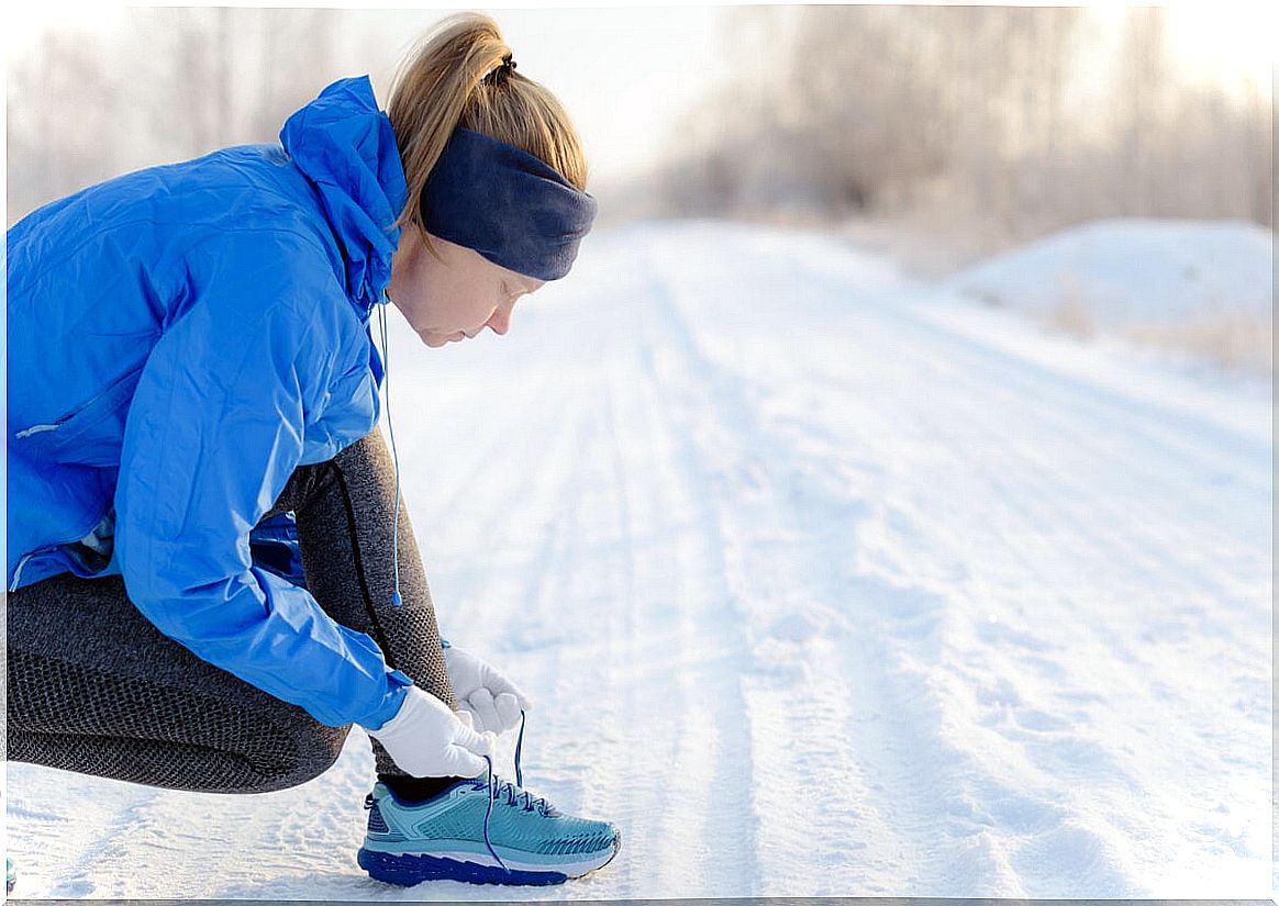 Running in winter with suitable clothing.