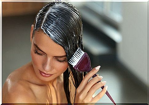 Woman dyeing her hair