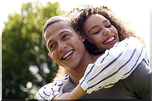 Young couple happy and embracing.