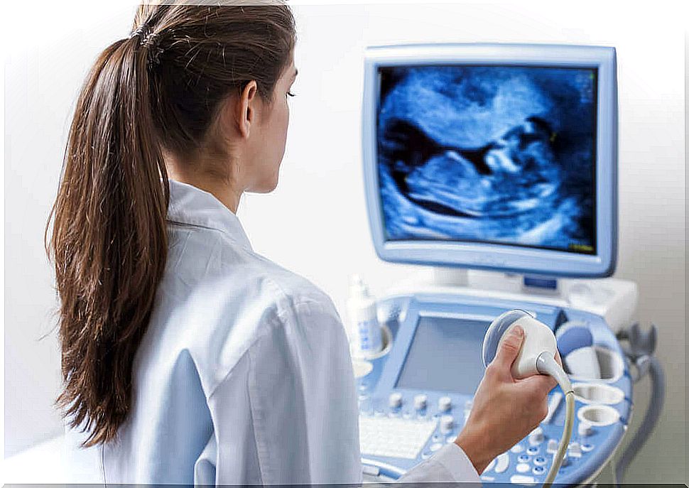 Doctor doing an ultrasound.