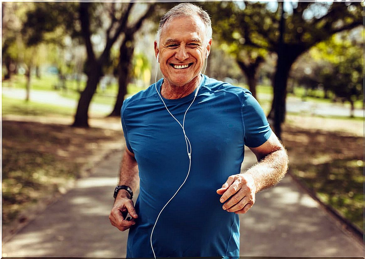 Older adult runs as a physical activity.